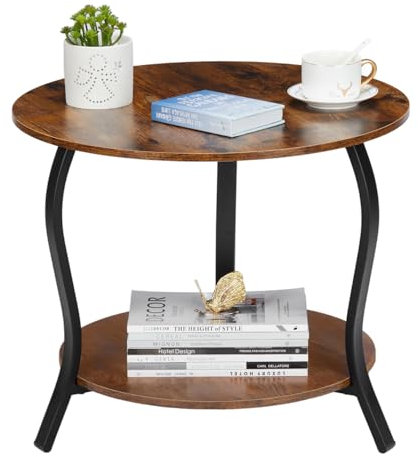 YEAKOO Small Round Coffee Table with Storage, 2 Tier 23 D*19 H Coffee Table for Small Space, Accent Center Table Sofa End Table for Living Room, Bedroom, Apartment, Studio