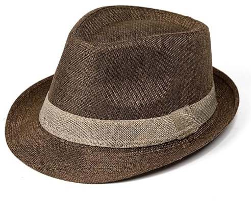 NICEYEA Fedora Hat for Men Women Classic Trilby Sun Hat Summer Sun Shade Hat Short Brim Jazz Gentleman Straw Hat Panama Beach Cap Costume Accessories Gifts Brown