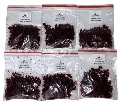 DHYANA - Weihrauchharz - Drachenblut - 6 Beutel à ca. 16 GR - Natürlicher Weihrauch zur Reinigung - Herkunft Indien - Gesamt 100 Gramm