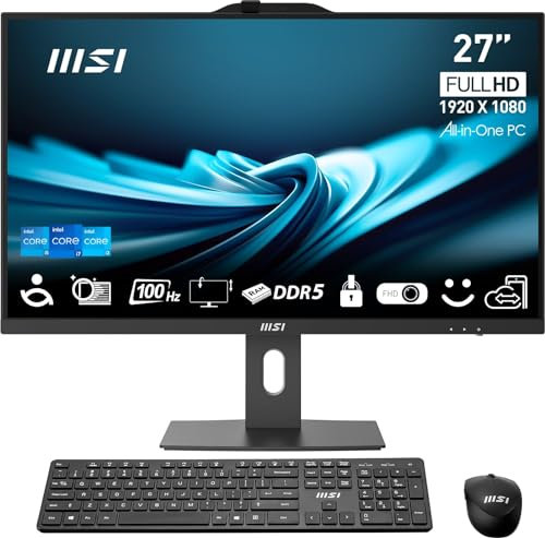 MSI PRO AP272P - PC todo en uno IPS FHD de 27 pulgadas: Intel Core i7-14700, 16 GB DDR5, SSD NVMe M.2 de 1 TB, WiFi, soporte ajustable, teclado y mouse, Windows 11 Home: 14M-602US