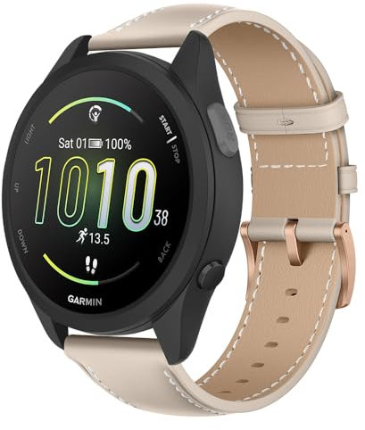 Niboow 20mm Strap for Garmin Vivoactive 6/Vivoactive 5/Vivoactive 3 music/Forerunner 165 Music, Vintage Leather Watch Bands for Garmin Venu Sq 2/Venu 2 Plus/Sq 2 Music/Venu Sq/Venu Sq Music - White