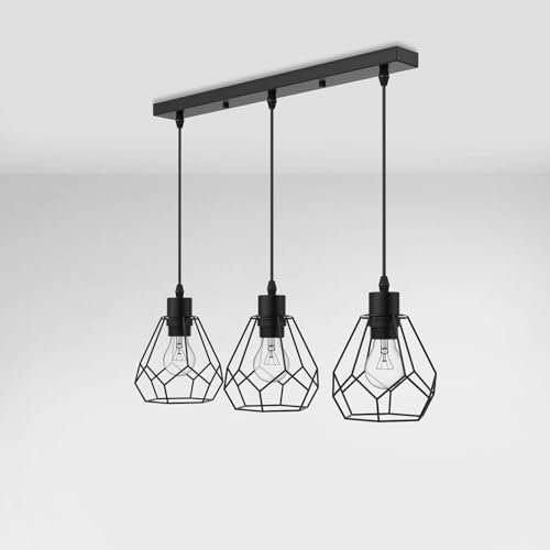 EMKE Pendelleuchte Deckenleuchten Retro Hängelampe Schwarz, Schlafzimmer Hängeleuchte E27 Vintage Küchenlampe Lampenschirm Hängend Lampe Höhenverstellbar Lampen für Küche, Esszimmer, Flur, Bar