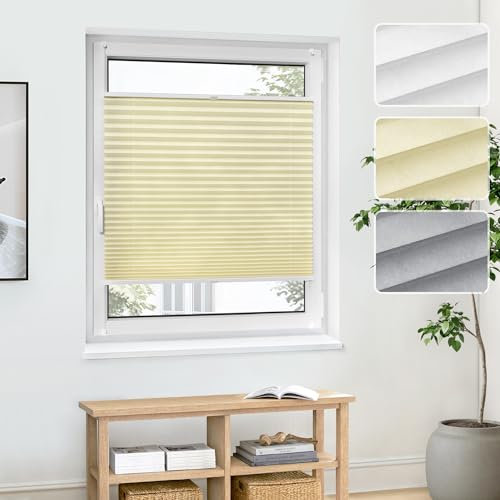 Jalousiescout Plissee Klemmfix ohne Bohren—Jalousie 70x120cm Creme Sichtschutz Fenster Sonnenschutz, Lichtdurchlässig Faltrollo für Fenster & Tür, Basis-Vliesstoff Pure Plissee
