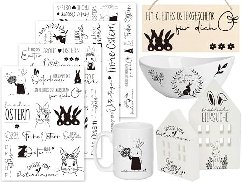 Sugeru Rub On Sticker - 4PCS Set | Sprüche Deko für Geburtstag, Raysin Keraflott, Silikonformen Gießformen, Hochzeit, Familie Folie für Möbel, Glas, Holz, Fotoalbum, Aufkleber Aesthetic (OsternⅠ)