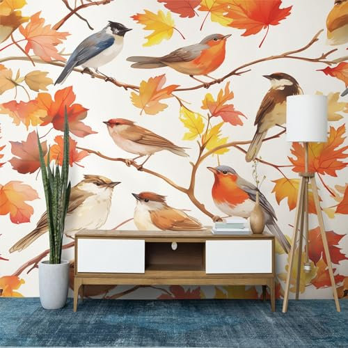 Wandtapete Gemälde Tier Vogel Zweig Fototapete, Bunt Tapeten Wandtapete, 300x210 cm (B x H) Wanddeko Tapete Design Wand Dekoration Vliestapete Wohnzimmer Schlafzimmer Büro