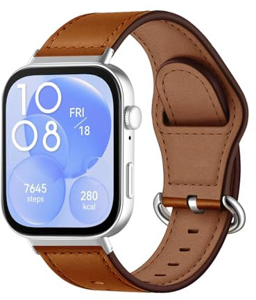 MiRowy Leder Armband für Huawei Watch Fit 4 Pro/4/3, Metallschnalle Atmungsaktiv Uhrenarmband, Lederband Ersatzbänder für Huawei Watch Fit 4 Pro/4/3 - Braun