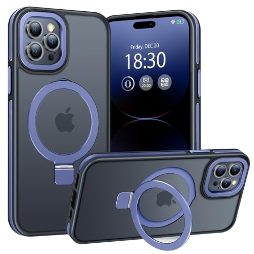 BENTIACC Phone Case for iPhone 14 pro max, with Invisible Stand, with Mag-Safe, Military Protection, [Translucent Matte] Anti-fingerprint iPhone 14 pro max Case (Dark blue)