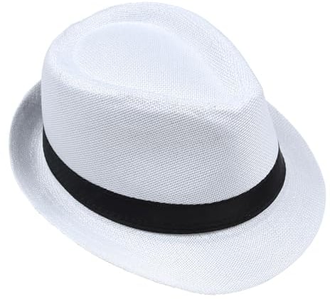 keland Fedora Trilby Hut Sommer Strohhut Panamahüte für Damen Herren (Weiß)