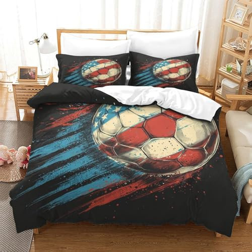 DCABEIOOE Fußball 3D Print Betten Motiv Bettwäsche Set Bettwäsche Bettbezug Und Kissenbezug Mit Reißverschluss Kinder Bettwäsche Single(140x200cm)