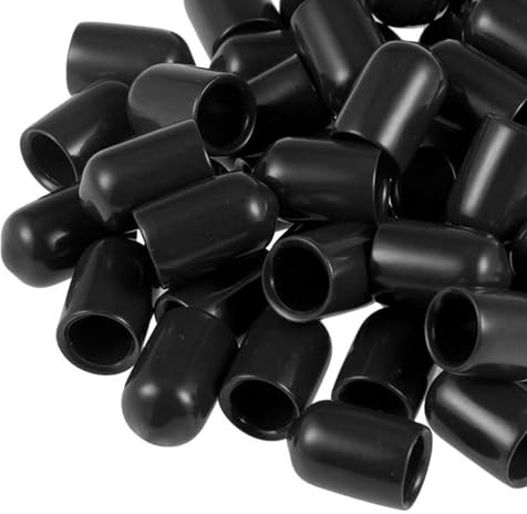 50 Stück Gummi Endkappen, 8mm PVC Vinyl Rundrohr Bolzen Kappen, rutschfeste Rund Schutzkappen für Schrauben und Schmiernippel (Schwarz)