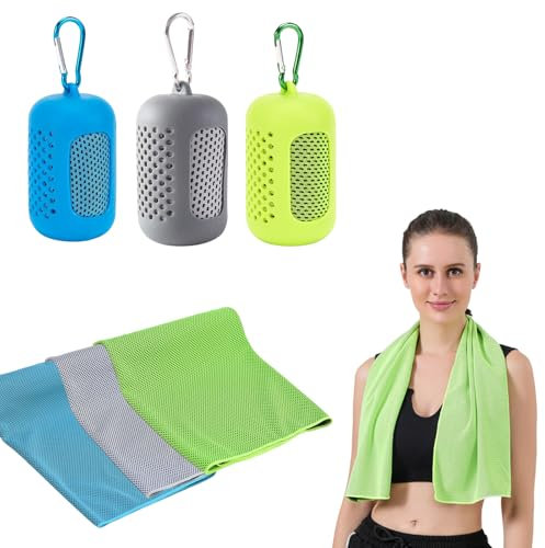 dogmoon Kühlende Handtücher, 3 Stück Schnelltrocknendes Sporthandtuch mit Tragbaren Silikonhüllen, Cooling Towel, Kühltücher Sporthandtuch Microfase für Fitness Outdoor Sports(30 x 90cm, 3 Farben)