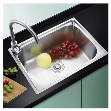 GRRICEPL Einbauspüle Aus Edelstahl für Die Küche, Für Arbeitsplatz, Vorbereitungsküche, Barspüle, Mehrzweckspüle für Geschirrspülen Mit Mehreren Funktionen, Einschalen-Becken(Silver-A,47X35CM)