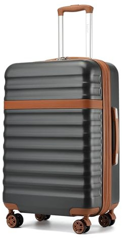KONO Koffer Trolley Groß Koffer Reisekoffer von ABS+PC Hartschalenkoffer mit 4 Rollen TSA Schloss (Grau/Braun,XL)