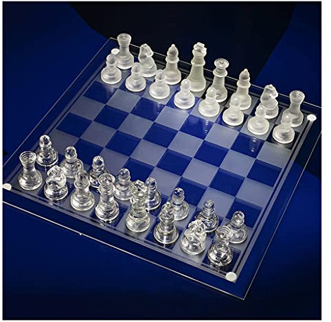 FQCXCKJ Juego de ajedrez de Cristal, ajedrez portátil de Alta Gama de 14 Pulgadas con Tablero de ajedrez Transparente, para Principiantes, Estudiantes, Adultos y Todas Las Edades.