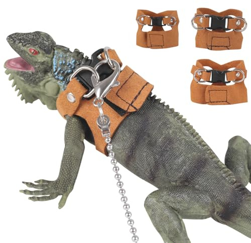 Reptilien Geschirr Leine, 3-teiliges Verstellbares Bartagamen Harness Leine mit 1,64m Langer Leine für Reptilien, Bartagamen, Leguan
