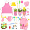deAO Outils De Jardinage pour Enfants Graffitiable avec Râteau, Pelle, Arrosage, Tablier, Bricolage en Tout-Petit Ensemble Et Pots De Plantes, Arrosoir,Ensemble De Jardinage en Plein Air(Rose)