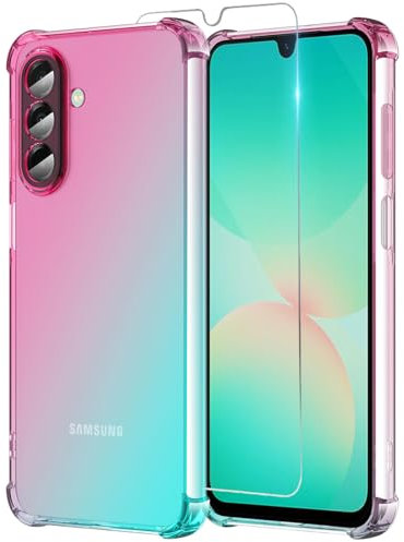 Osophter for Samsung A26 5G phone Case: with 1pcs Screen Protector two color gradient reinforced corner TPU shock absorption flexible Cell Phone Cover for Galaxy A26(Pink Teal)