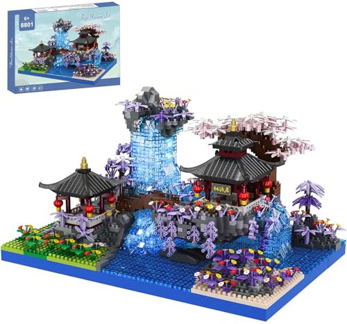 Japanische Kirschblüte Bonsai Baum Architektur Baustein Sets Chinesische Pfirsichblüte Pool Micro Mini Baumhaus Gebäude Modell Spielzeug Geschenk für Kinder Erwachsene 2400 Stücke