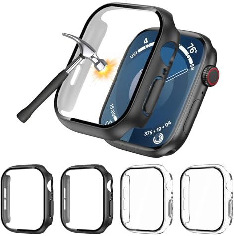 aceyoon Schutzhülle für Apple Watch Series 10 46mm, 4 Stück Vollschutz Hart PC Gehäuse und HD Gehärtetes Glasfolie mit Hohe Empfindlichkeit und Kratzfestigkeit Schutzfolie für Apple Watch 10 46mm