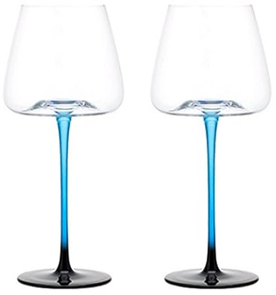 Copas de vino de cristal azul de 520 ml, elegantes copas de vino tinto y champán de tallo largo