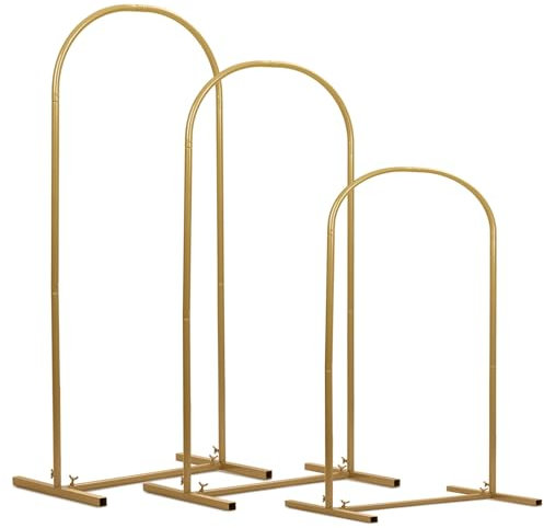 Goldener Metall-Hochzeitsbogen-Hintergrundständer, 3er-Set (1,8 m, 1,5 m, 1,2 m, 1,2 m), perfekt für Hochzeitszeremonie, Babyparty, Geburtstag, Party, Ballonbogen-Dekoration