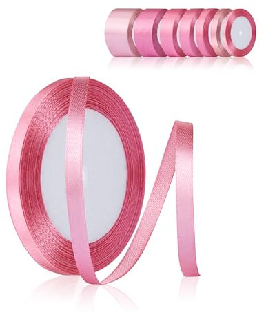 Fyshird Ruban cadeau rose - 6 mm x 22 m - Ruban de satin de mariage - En polyester - Pour travaux manuels, emballage cadeau et Noël