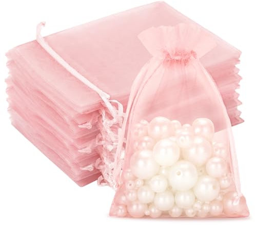 G2PLUS 100PCS Sacs Organza Rose 10x15cm - Pochette Cadeau en Organza,Sachets de Mariage,Bonbons,Lavande,Fêtes - Pochette Cadeau Élégante et Réutilisables