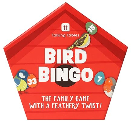 Talking Tables Kids Travel Games, Family Fun Bird Bingo, 100 Sheets, 4 Pencils, 48 British Bird Number Cards, Pocket Size, Educational, Birthday, Christmas, Stocking Filler, Plastic-Free, Ages 5+