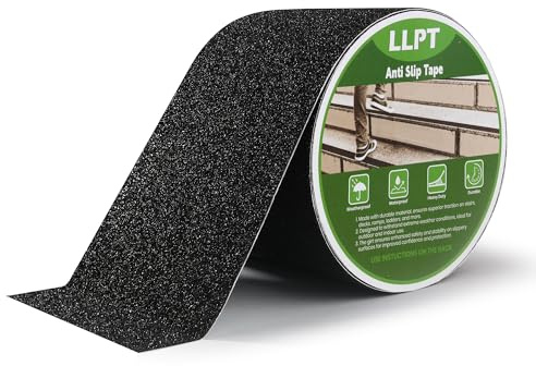 LLPT Grip Antirutsch Klebeband 101mm x 5m Rutschfeste Traktionsstreifen | Schwerlast Wasserdicht Schwarz Außen Innen für Treppenstufen Boote Rampen Treppenbelag