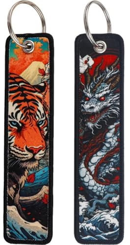 Lpitoy 2 Stück Drachen- Und -Stickerei-schlüsselanhänger, Japanische Rucksack-schlüsselanhänger, Motorräder, Schlüsselanhänger, Zubehör, Geschenk