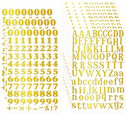 Gold Letter Stickers, 12 Sheets Self Adhesive Alphabet and Number Stickers Grad Cap Craft Decorations for DIY Art Craft Graduation Cap Decoration Art Making