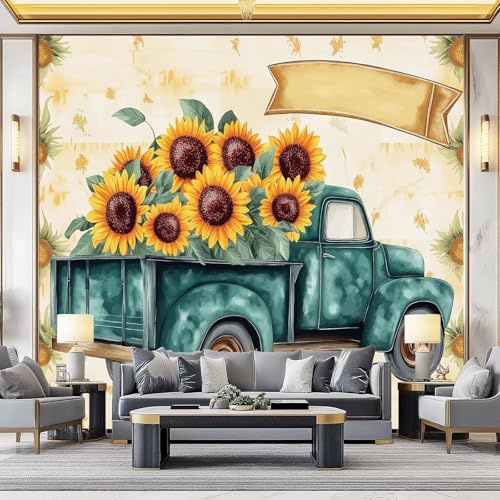 Tapete Fototapete 3d Effekt Aquarell Blumen Sonnenblume, Tapeten Wandekoration Wohnzimmer Schlafzimmer Büro Flur, Vliestapete Wandtapete Bildtapete Wand Dekoration 200 x 140 cm, Beige