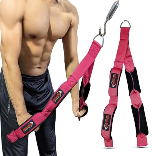Shelly Triceps Rope Gym Cable Machine Attachments with Carabiner Anti-Slip Triceps Strap 2 Loops Neoprene Handles Pulldown Rope for Pushdowns Pulls Crunches Overhead Extensions Biceps Curl (Pink)