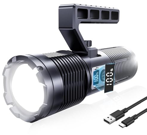 3200 Lumens Super Bright LED Torch, 11 Modes Rechargeable Torches, Tactical Flashlight, Zoomable LED with COB Auxiliary Light, IPX7 Waterproof, for Camping, Emergency, Disaster Surviva