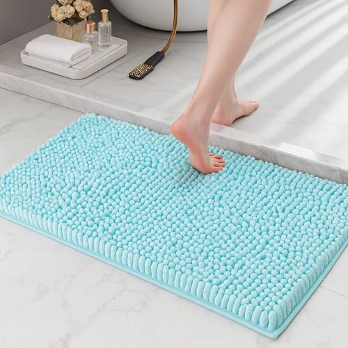 Lions Chenille Bath Mat - 50x80 cm - Extra Soft Non Slip Bathroom Mat, Super Absorbent Fluffy Absorbent Bathmat for Bathroom Floor, Machine Wahsable, Quick Dry Rug Foot Mats, Turquoise