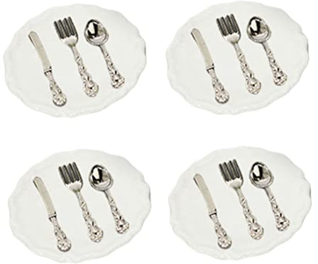 Miniature Tableware Mini Plates Forks Spoons Cutlery Set Dollhouse Kitchen Accessories 4Sets Party Favour