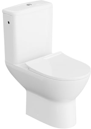Lavita Toilette au sol monobloc avec réservoir de chasse intégré LENTI WHITE avec couvercle de WC à fermeture automatique, cuvette de toilette en céramique sans rebord, cuvette de toilette, réservoir