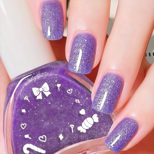 Glitzer Nagellack Lila - 12ml Schnelltrocknender Langanhaltender Nagellack - Atmungsaktiv Ungiftig Nagelack Violett - Glänzend Nail Polish Ohne UV Lampe Für Frauen DIY-Nagelkunst (Purple Glitter)