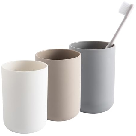 Dreamil 3 Stück Zahnbürstenbecher-Set, 300ML Zahnputzbecher aus lebensmittelechtem Kunststoff, Badezimmerbecher für elektrische & Normale Zahnbürsten, Rutschfester Zahnbecher