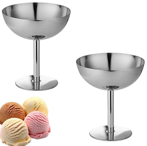 Bssowe Bol Dessert Métal Qualité Alimentaire, 2 Pièces | Tasses Crème Glacée Acier Inoxydable, Coupe à Glace Contenants, Robuste Et Antidérapant, Für Servir Le Yaourt