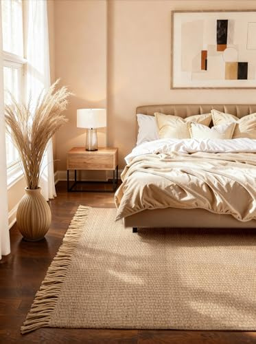 Hanse Home Fjord Juteteppich - Natur Wohnzimmerteppich aus 100% Jute, Handgewebt, Fransen, Robust & Pflegeleicht, Moderner, Boho Naturfaser Teppich für Wohnzimmer, Schlafzimmer - Natur Gold, 160x230cm