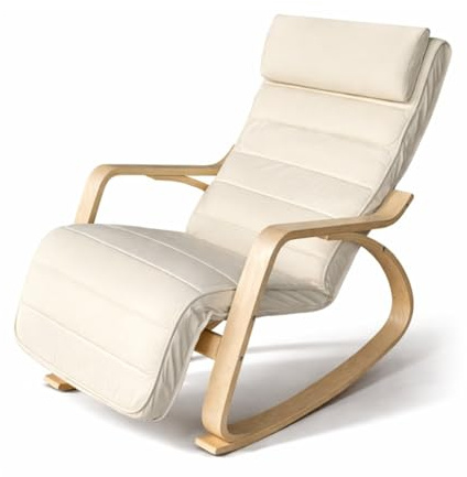 Bayt Schaukelstuhl, Stillstuhl, Lesesessel, Schaukelsessel fürs Babyzimmer und Wohnzimmer, Moderner Relaxsessel, Weiß