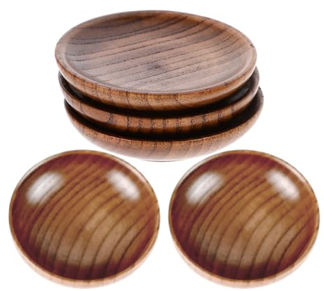 jojofuny Runde Holz Kleiner Schalen für Sojasoße und Gewürze | Leicht, Rutschfest und Stapelbar, für Weihnachten und Alltag, 7,5cm Format, 5 Stück