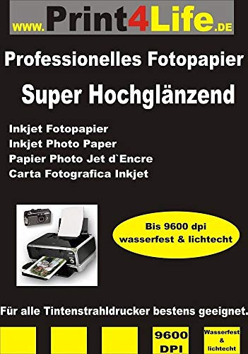 Premium 50 Blatt SUPER Hochglänzendes Fotopapier DIN A4 115g /m²; Professionelle Ausdrucke mit brillianter Farbwiedergabe für Tintenstrahldrucker