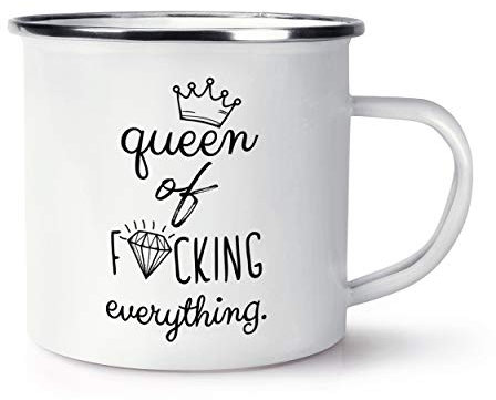 Diamant Queen Of F-King Everything Rétro Émail Tasse Mug