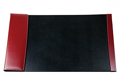 DELMON VARONE - Personalisierbare Schreibtischunterlage mit Klappleiste inkl. Block & Kalender 2025/2026, Cambridge Top Grain Leder schwarz/rot - Rutschfeste Schreibunterlage abwaschbar 66x43cm