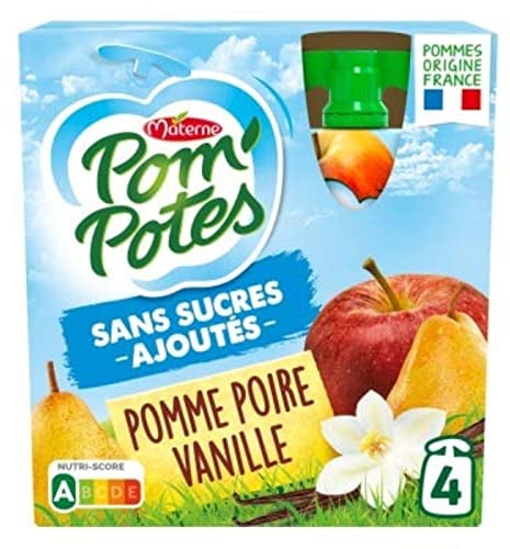 Materne Spécialité de fruits pomme poire & vanille, sans sucres ajoutés - Les 4 gourdes de 90g
