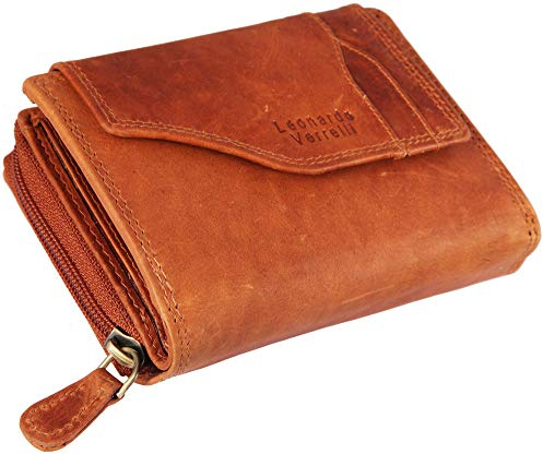 LEONARDO VERRELLI Damen - Geldbörse Echt Leder Portemonnaie RFID Schutz 13 x 10 x 4 cm 3000285 (Braun)