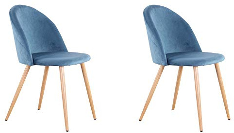 EGOONM 2er Set Esszimmerstühle Küchenstühle Samt Weich Kissen Sitz und Rücken Mit Hölzernen Metallbeinen Küche Stühle, Blau
