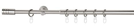 ondeco Gardinenstange ausziehbar 1-lauf, Vorhangstange Fenster Wandmontage, Endstück Rille Komplettgarnitur Teleskopstange 16/19 mm mit Ringen Edelstahl-Optik 210-400 cm